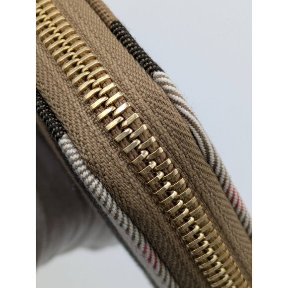 Burberry Large Check Zip Around Grainy Leather Canvas Wallet Chestnut Beige 8084 - Picture 7 of 12